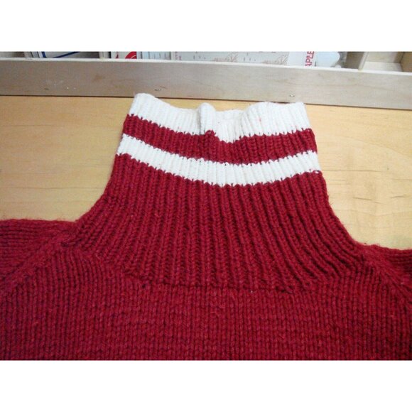 Handmade Hand Knit Pullover Sweater Turtleneck Size Med Crochet Warm Striped Vtg - Picture 4 of 13